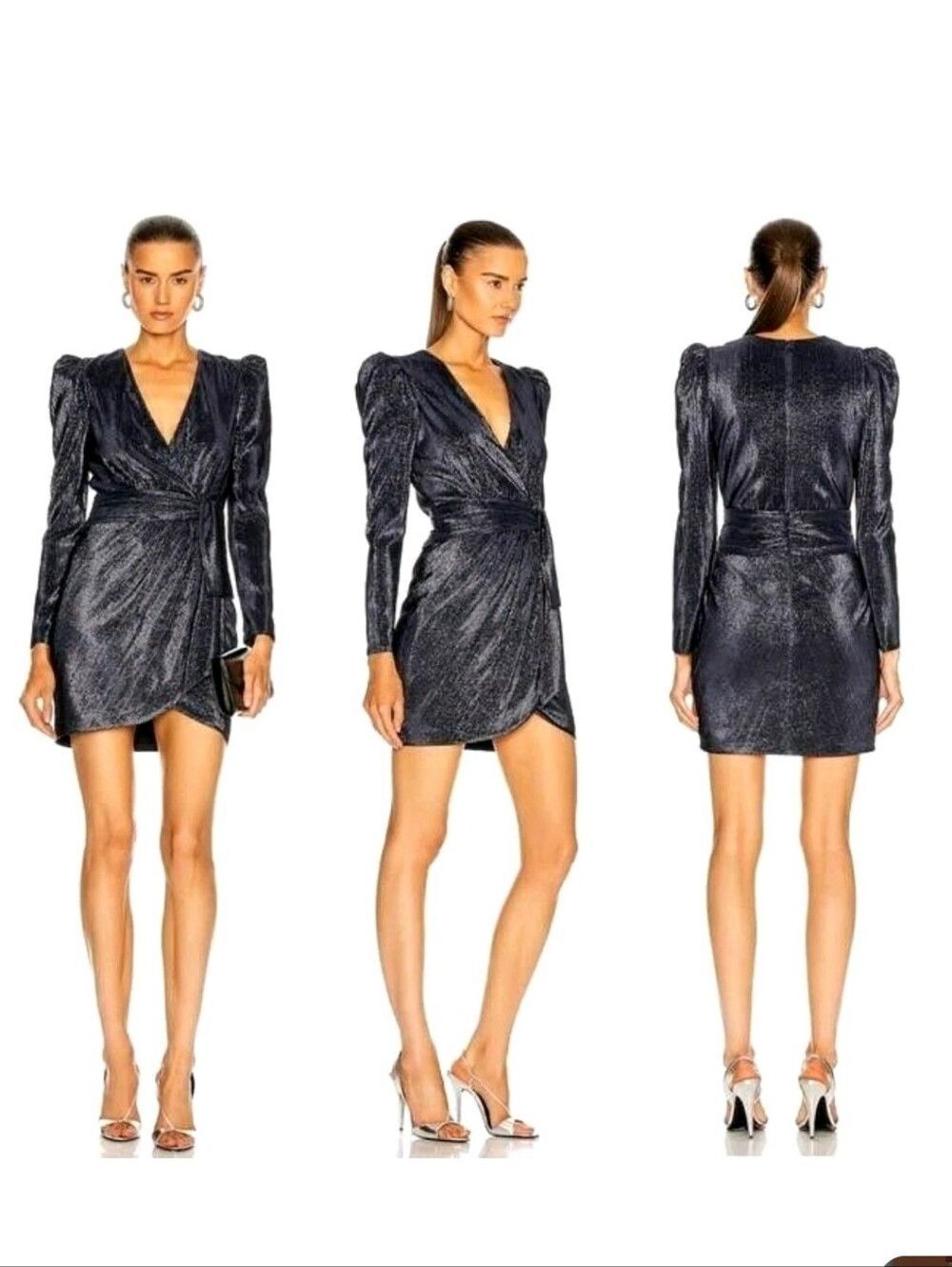 Jonathan Simkhai Nwt Metallic Plissé-lamé Wrap Mini Dress Size 6